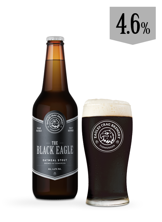Craft beer bottle and pint of The Black Eagle