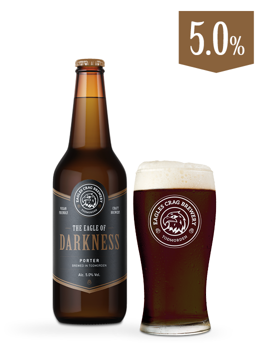 Craft beer bottle and pint of Eagle of Darkness