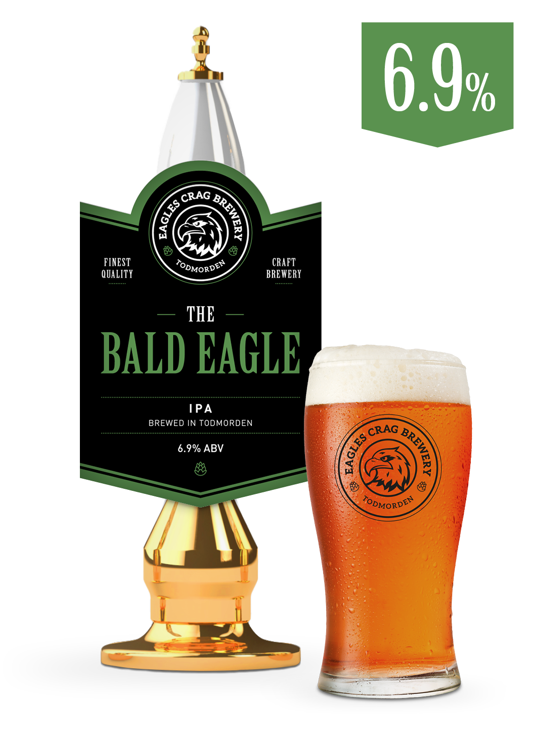 Craft beer cask and pint of The Bald Eagle