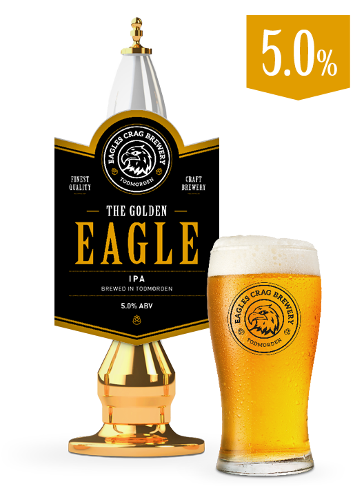Craft beer cask and pint of The Golden Eagle