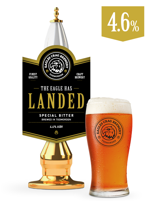Craft beer cask and pint of The Eagle has Landed