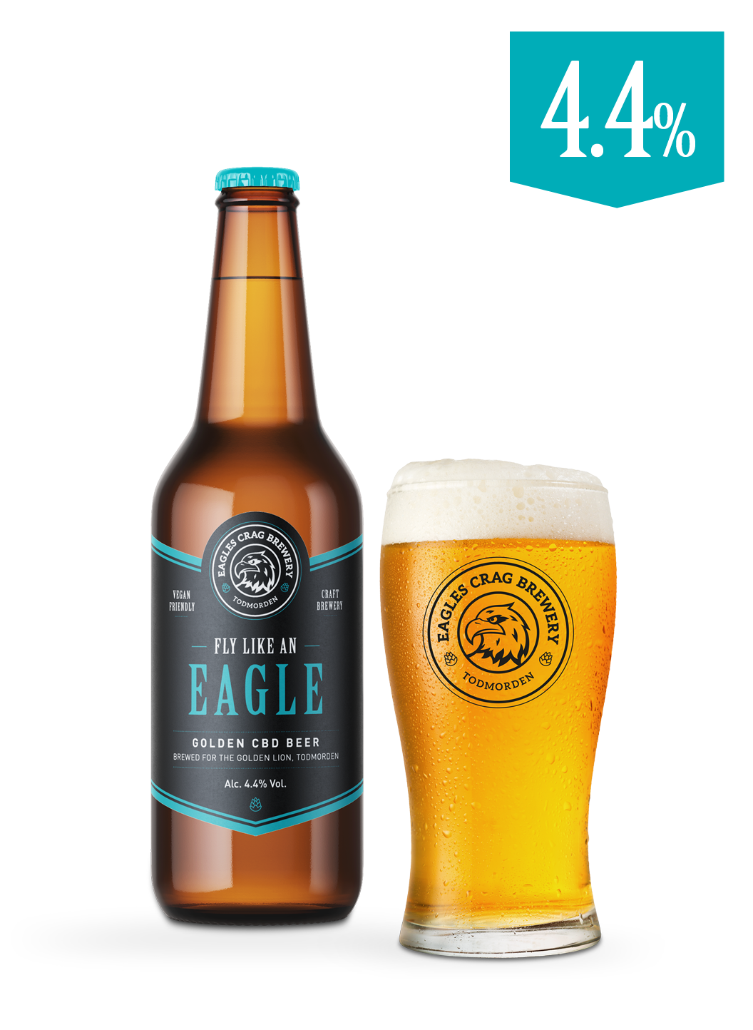 Craft beer bottle and pint of Fly Like and Eagle