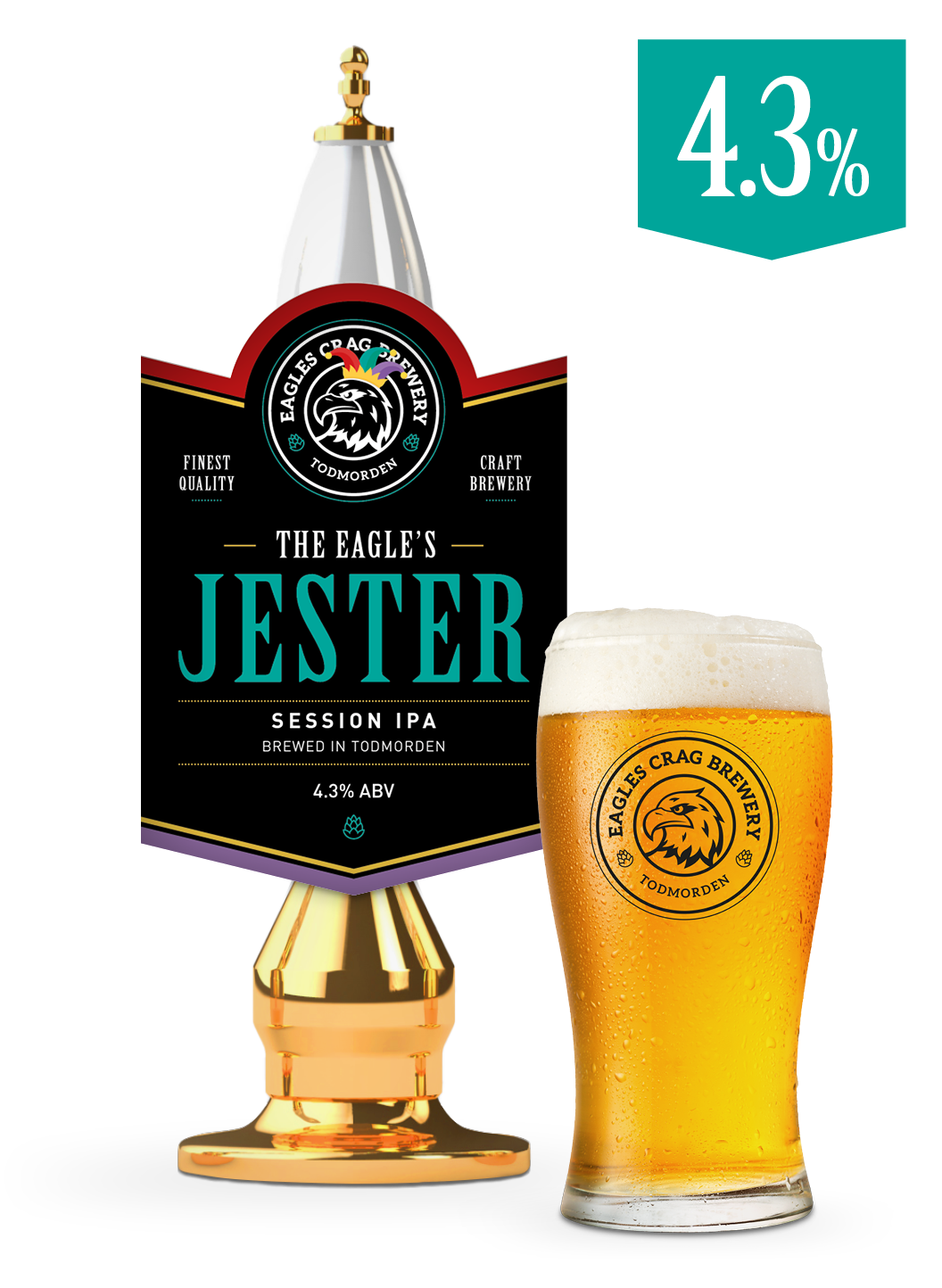 Craft beer cask and pint of The Eagle's Jester